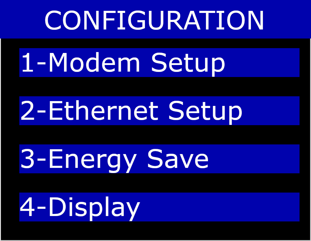 Configuration Menu on Ethernet Setup