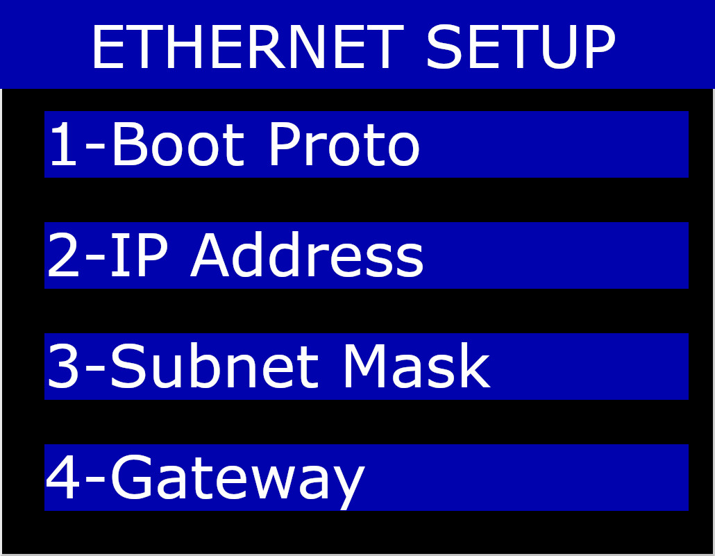 Ethernet Setup Menu on IP Address